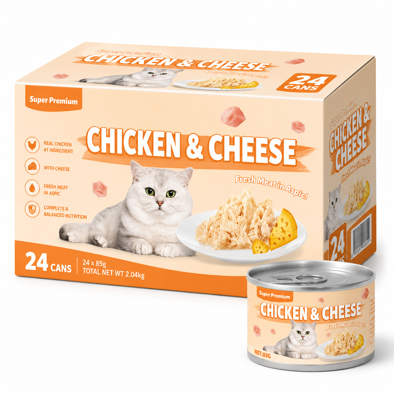 Petmetro Human Grade Canned Chicken with Cheese 85G Pack of 24