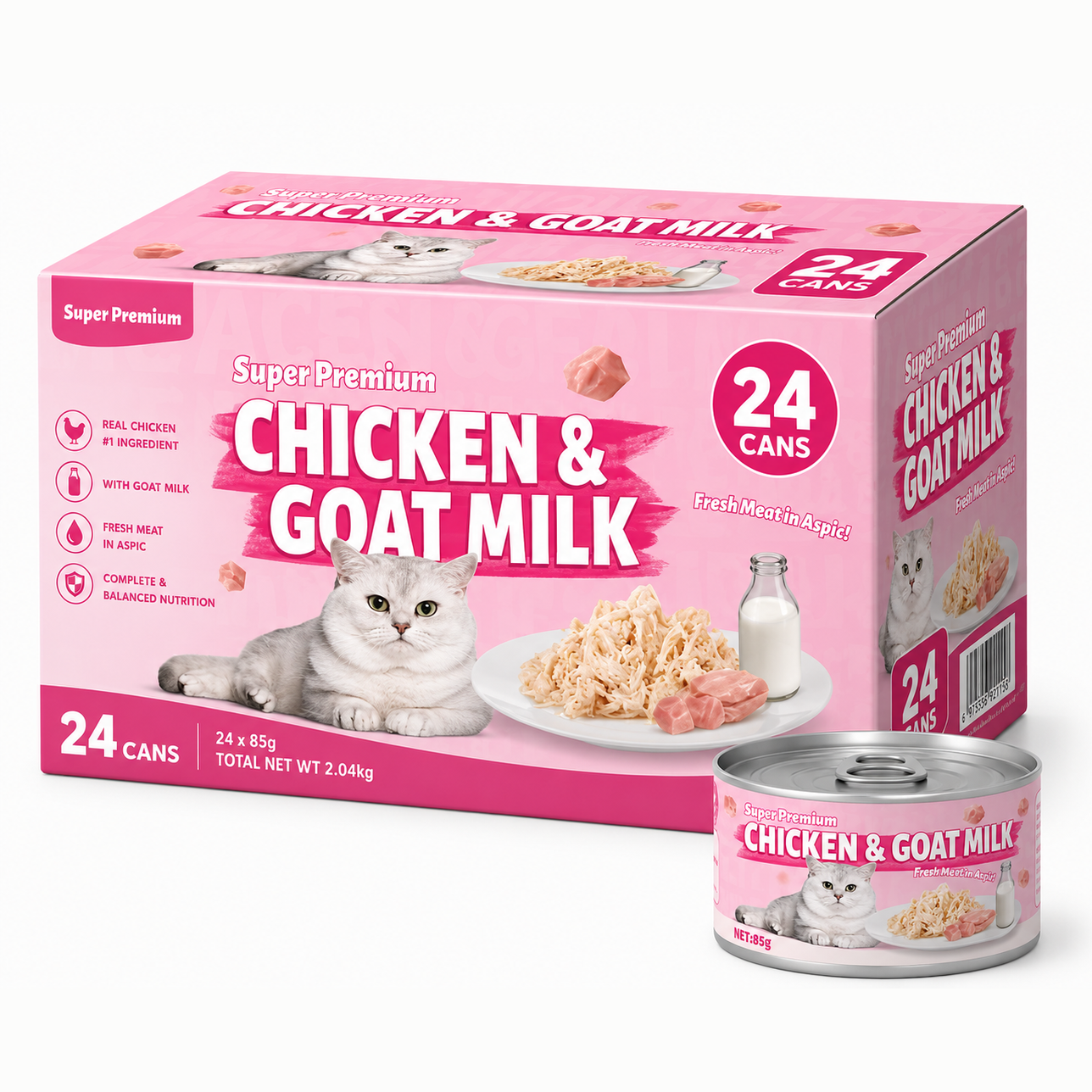 Petmetro Human Grade Canned Chicken with Goat Milk 85G Pack of 24