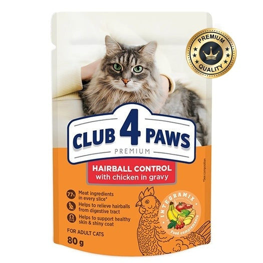 CLUB 4 PAWS Premium Hairball control 80g Pouch for adult cat
