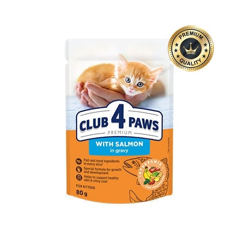 CLUB 4 PAWS for kittens With salmon in gravy  80g Pack Of 24pcs