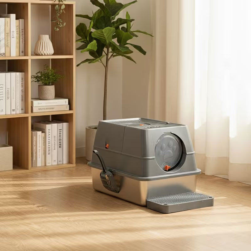 Fully Enclosed Stainless Steel Litter Box with Mat
