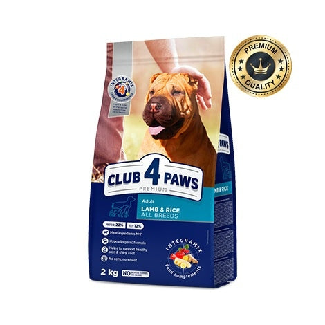 CLUB 4 PAWS Lamb and rice for adult dogs of all breeds. Complete dry food  2kg
