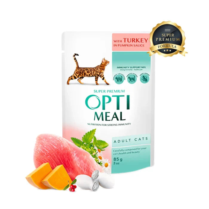 OPTIMEAL turkey in pumpkin sauce 85g pack of 12 pcs for adult cat