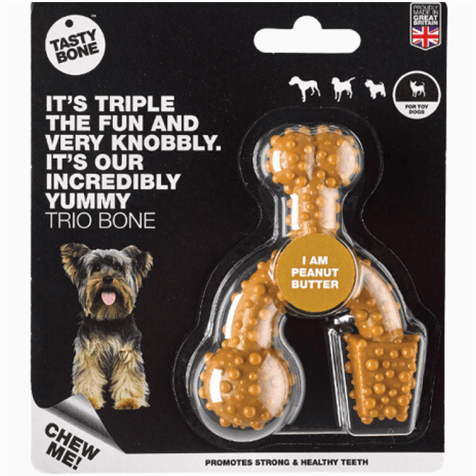 Tastybone Nylon Trio Toy Dog - Peanut Butter