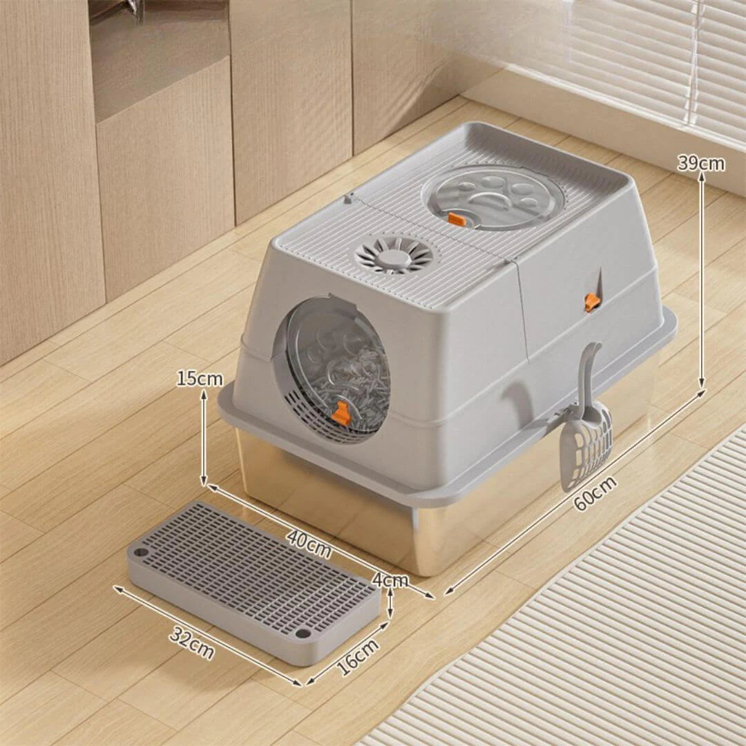 Fully Enclosed Stainless Steel Litter Box with Mat