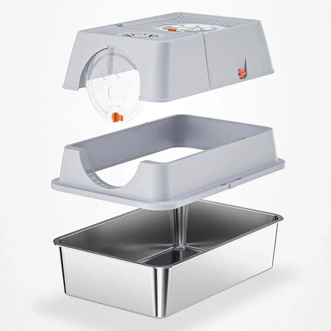 Fully Enclosed Stainless Steel Litter Box with Mat