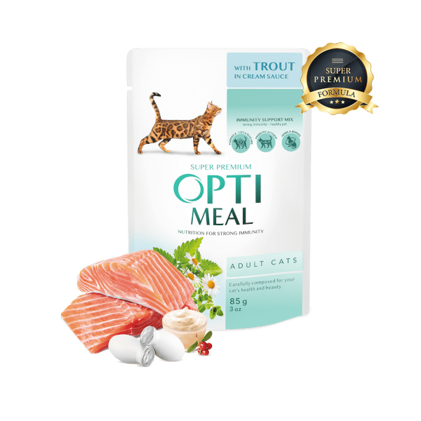 OPTIMEAL trout in cream sauce 85g pack of 12pcs  for adult cat
