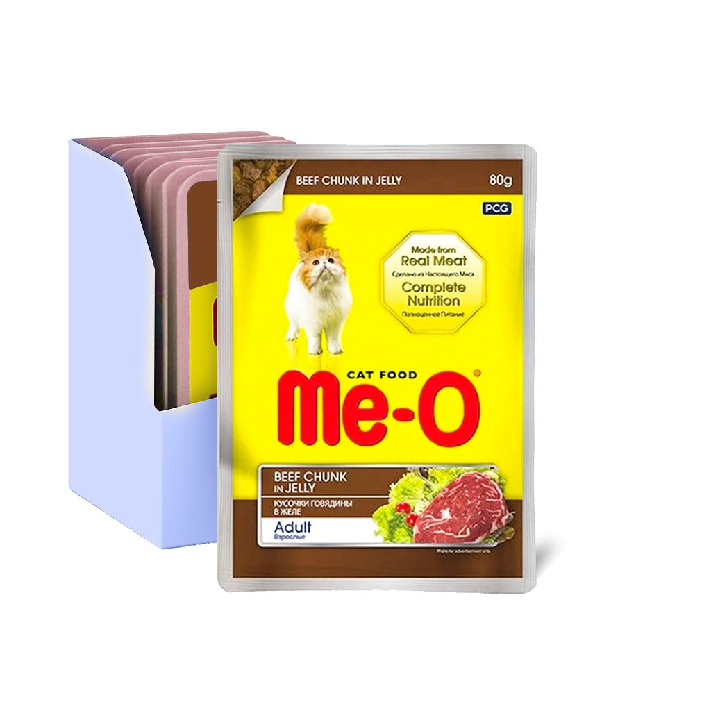 Me-O Pouch Cat Food - Beef Chunk In Jelly 80G,Pack Of 12