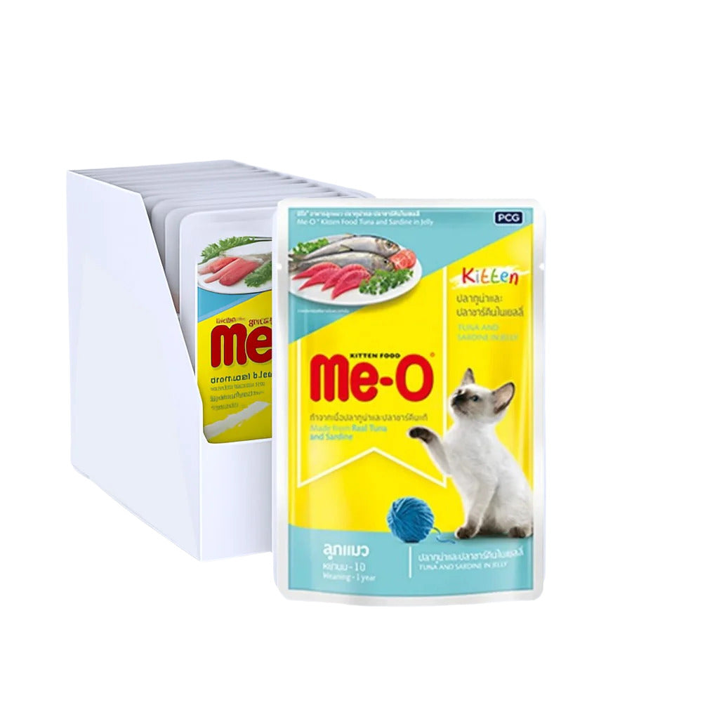Me-O Pouch Kitten Food - Tuna With Sardine In Jelly 80G,Pack Of 12