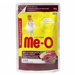Me-O Pouch Cat Food - Beef Chunk With Lamb In Gravy 80G,Pack Of 12