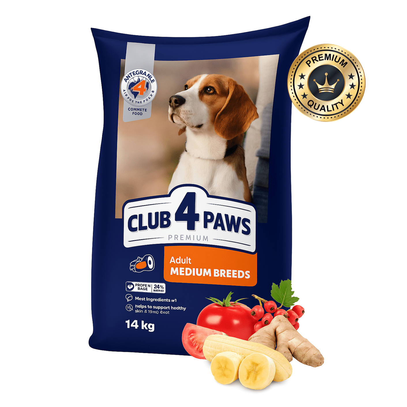 CLUB 4 PAWS for medium breeds. Complete dry food for adult dogs 14kg