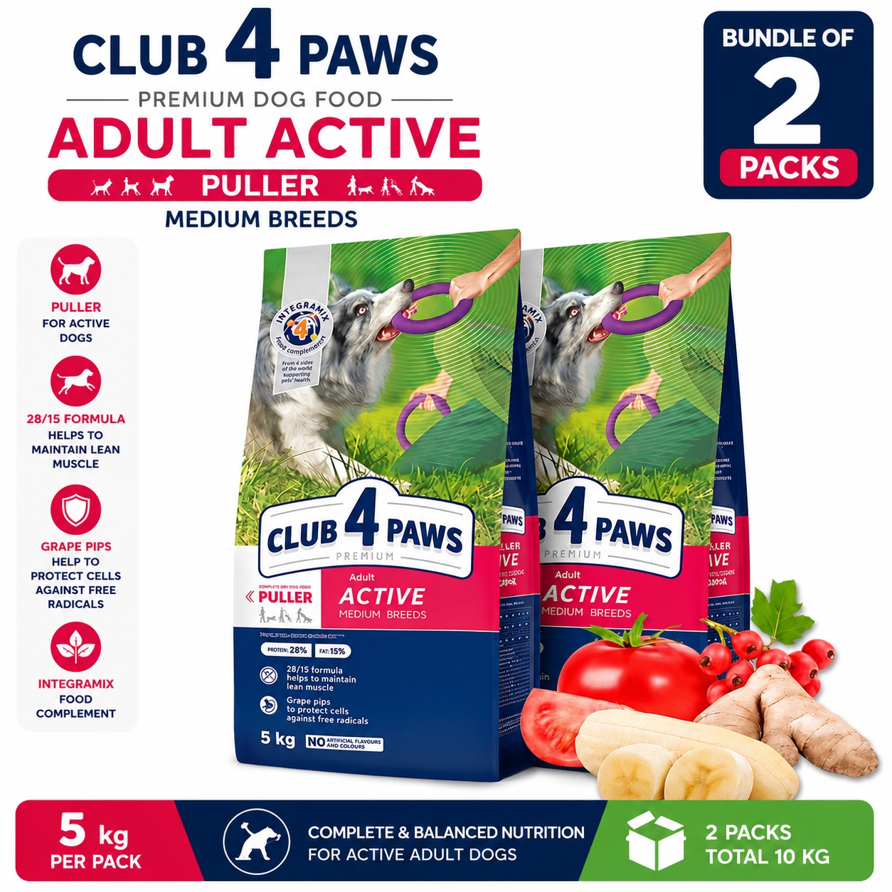 Club 4 Paws For Medium Breed Adult Dog active Dry Food  5Kg Bundle of 2 Pack