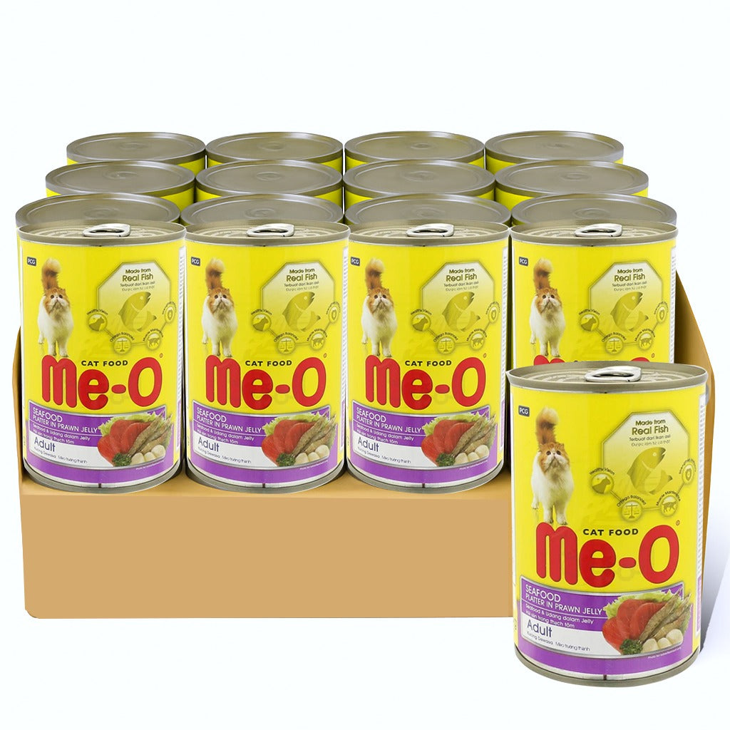 Me-O Canned Adult Cat Food - Seafood Platter In Prawn Jelly 400G,Case Of 24