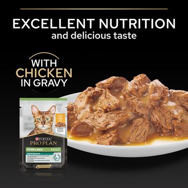 Pro Plan Sterilised Adult Wet Cat Food, Chicken in Gravy, MP 10x85g