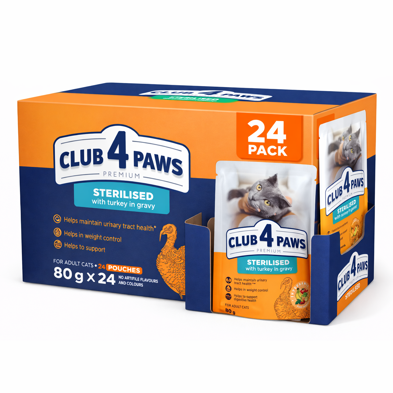 Club 4 Paws Sterilised For Adult Cats With Turkey In Gravy 80G Pack Of 24Pcs