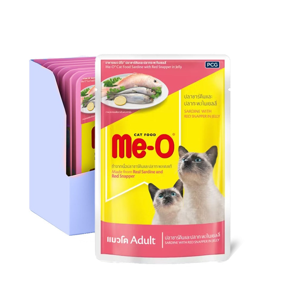 Me-O Pouch Cat Food - Sardine With Red Snapper In Jelly 80G,Pack Of 12