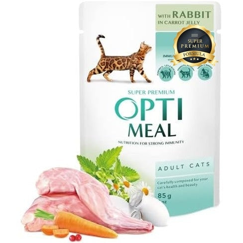 OPTIMEAL rabbit in carrot jelly 85g pack of 12pcs for adult cat