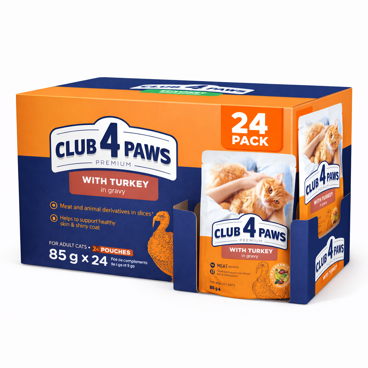 Club 4 Paws For Adult Cats With Turkey In Gravy 80G Pack Of 24Pcs