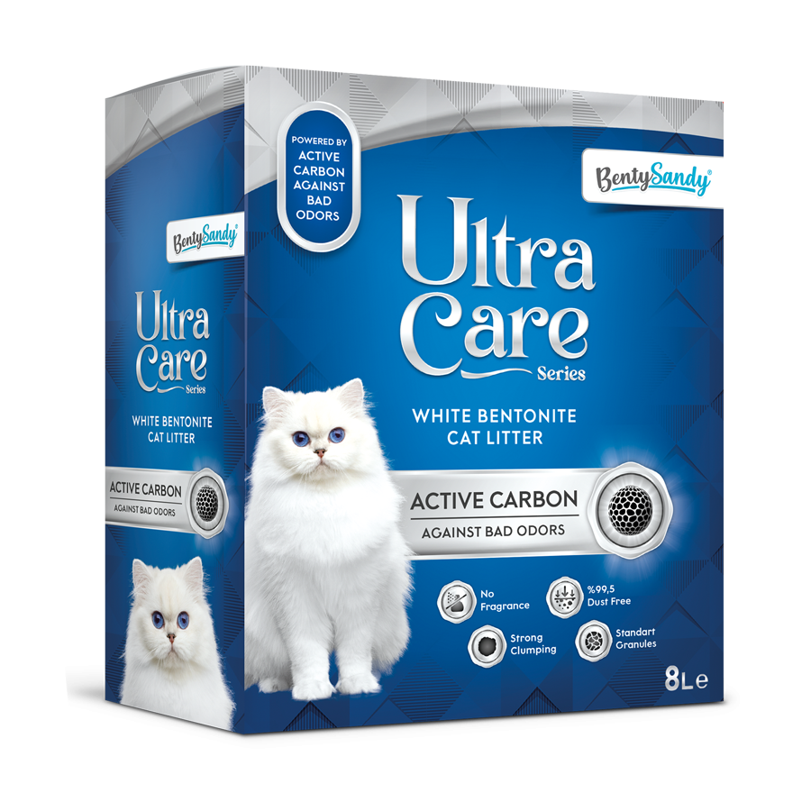Ultra Care 8L  W.Bentonite Cat Litter,Activated Carbon (Grey Cat Litter) + Color Granules