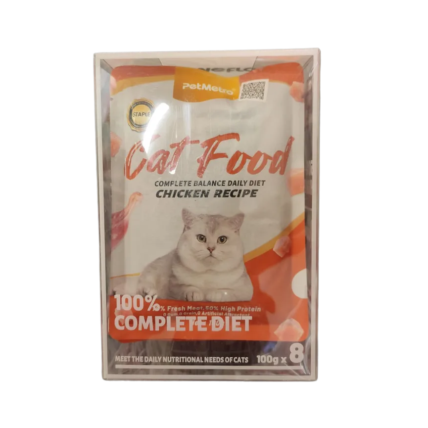 Petmetro Staple Food Pouch Chicken 100G,Pack Of 8