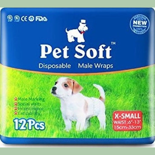Pet Soft Male Dog Diaper   Xs 12Pcs